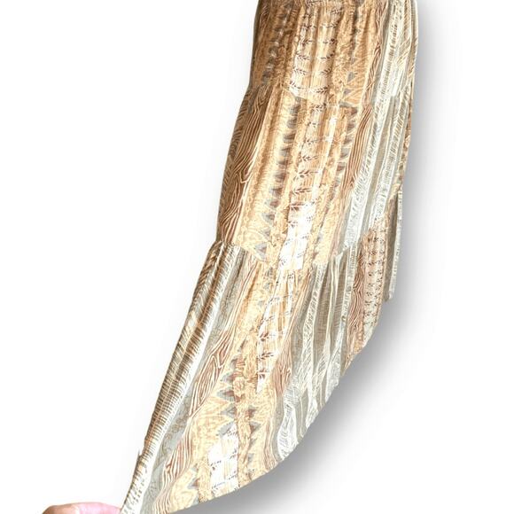 Vintage Napa Valley Maxi Skirt Earth Tone Cream Abstract Crinkle Petite Large - Picture 4 of 10